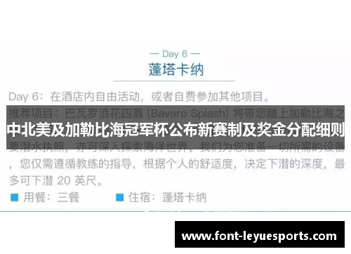 中北美及加勒比海冠军杯公布新赛制及奖金分配细则